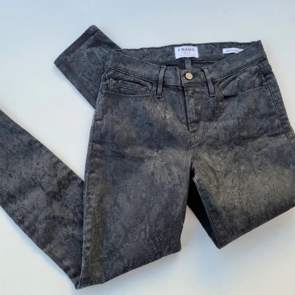 FRAME DENIM Le Skinny De Jeanne Tonal Python Snake Print Jeans - Picture 11 of 14